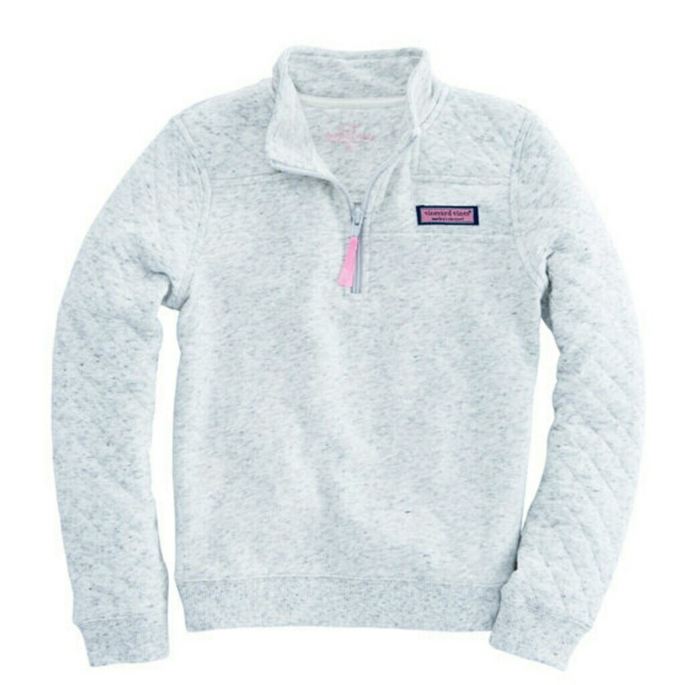 Vineyard Vines girls shep shirt grey & pink detail